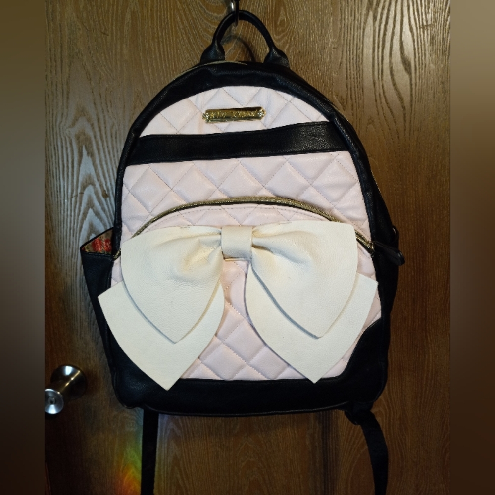 Betsey Johnson Black and Cream Backpack with Textured Design